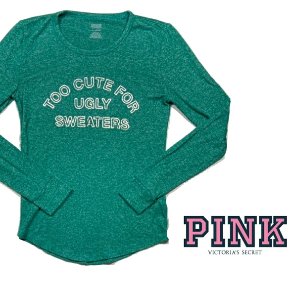 PINK Victoria's Secret Other - 🐞Pink Victoria's secret green ugly sweater pj top